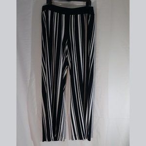 Navy and white striped wide leg pants